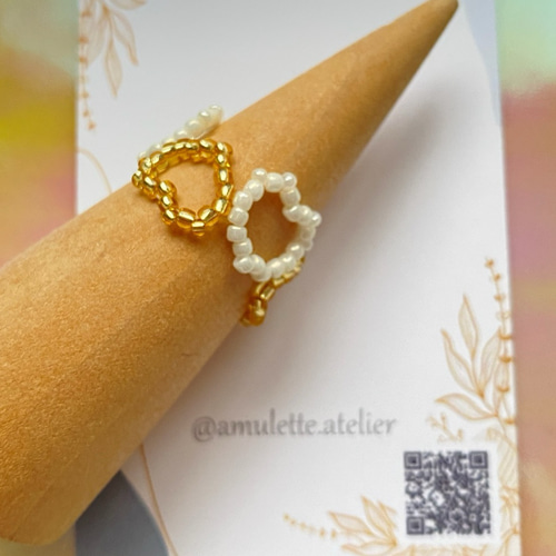 ハートのビーズリング~white×yellow~ 指輪・リング Seika. 通販 ハートのビーズリング~white×yellow~ 指輪・リング Seika. 通販