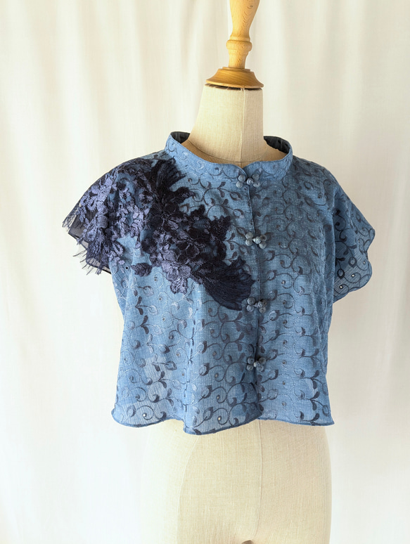 レースアップリケのミニミニブラウス 