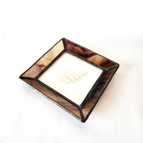 ステンドグラス アンティーク風 押し花入りトレイ レトロな小物入れ