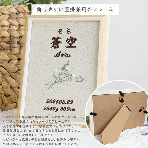 命名書 お七夜 男の子 名前旗 刺繍 命名書 ブーケドボヌール・ブルー