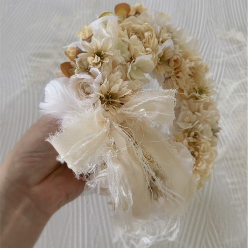 羽根つきふわふわアイボリーキャンドルリース 直径20cm 無料ラッピング