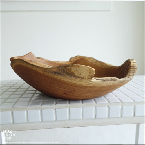 チーク無垢材 大型プリミティブボウル / N02 入れ物 大型食器 サラダ