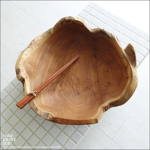 チーク無垢材 大型プリミティブボウル / N02 入れ物 大型食器 サラダ