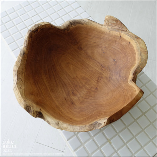 チーク無垢材 大型プリミティブボウル / N02 入れ物 大型食器 サラダ