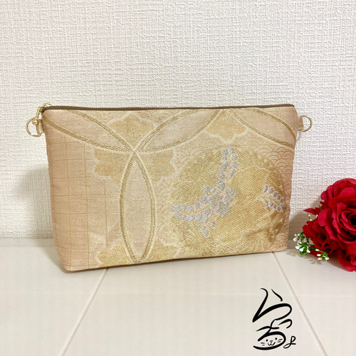 kimono】帯リメイク 亀甲に桐菊橘 クラッチバッグ クラッチ