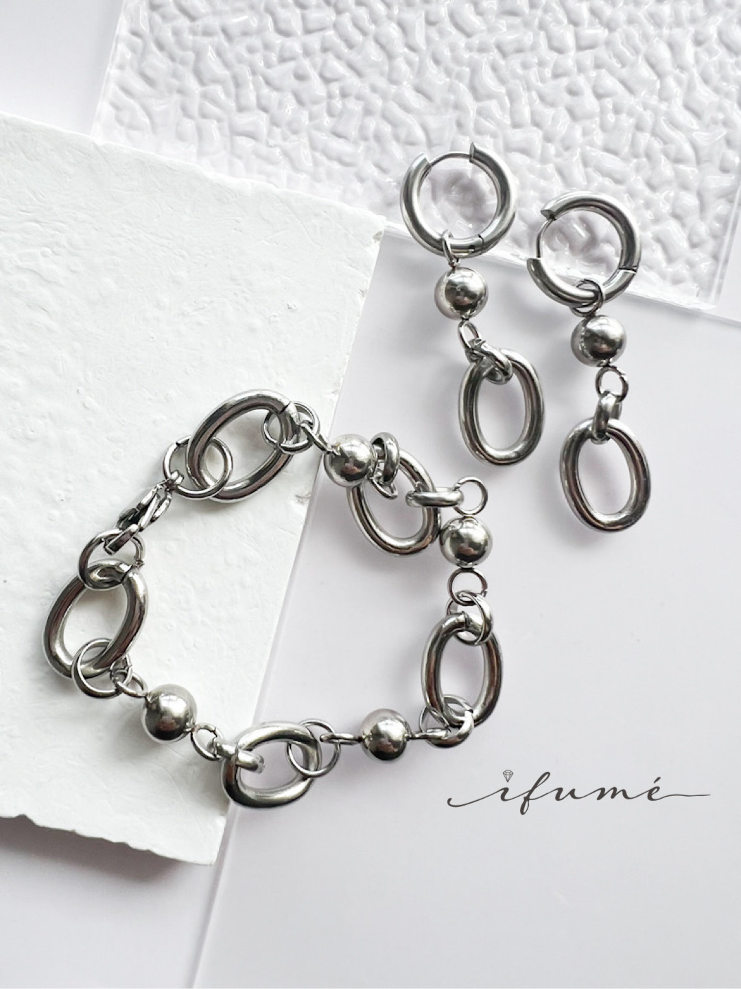 【ifumé】Oval&Ballピアス&ブレスレットSet サージカルステンレス 金属アレルギー対応