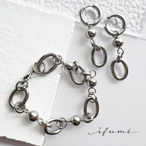 ifumé】Oval&Ballピアス&ブレスレットSet サージカルステンレス 金属