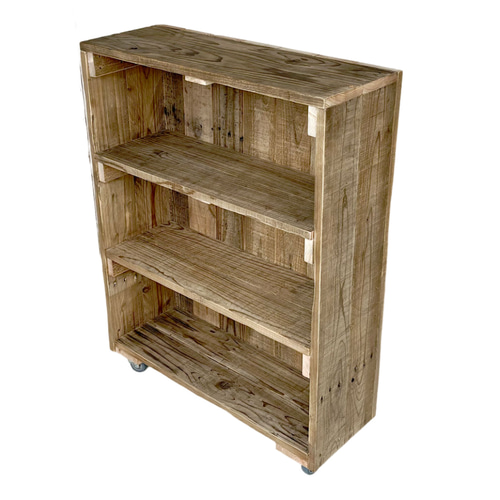 リサイクルウッド☆シェルフ 背板付き キャスター有り RW0088 棚