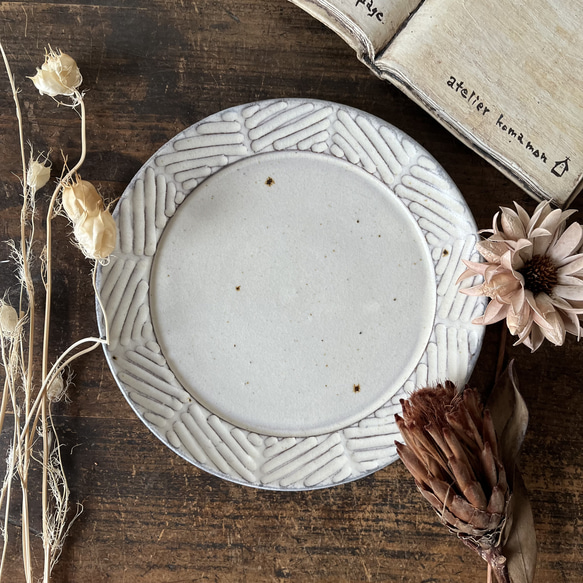 作家 陶芸作家 粉引き リム皿 オーバルリム皿 2枚 小