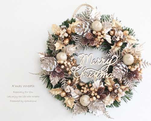 送料無料」クリスマスリース 直径約23cm X3387 リース GrandGrue