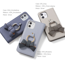 全32色 リボン スマホリング ミラー 本革 スマホケース手帳型 全