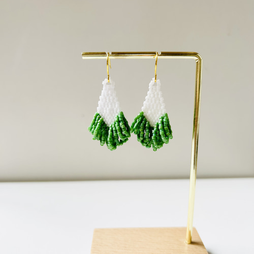 グリーン/緑】デリカビーズ フリンジピアス/イヤリング ピアス（フック