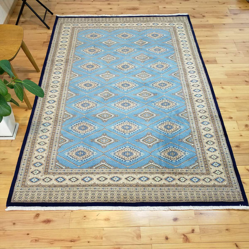 パキスタン絨毯　ハイクオリティー(12/24) 81×46 水色 Creema限定目玉品33％OFF】パキスタン絨毯 ハイクオリティ