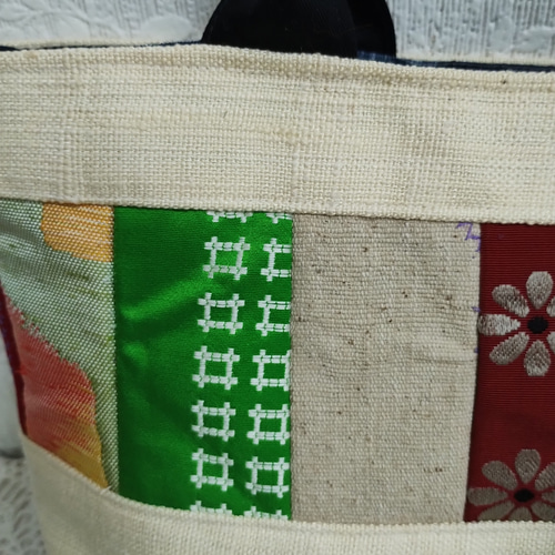 正絹帯リメイク☆パッチワーク☆横型大きめバッグ☆ハンドメイド