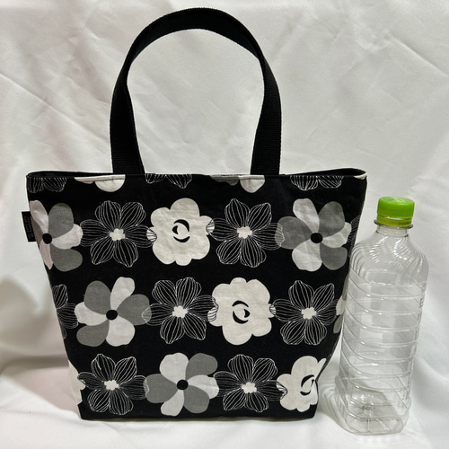 B-19 トートバッグ モノトーンフラワー白黒 帆布 ランチバッグ ミニ