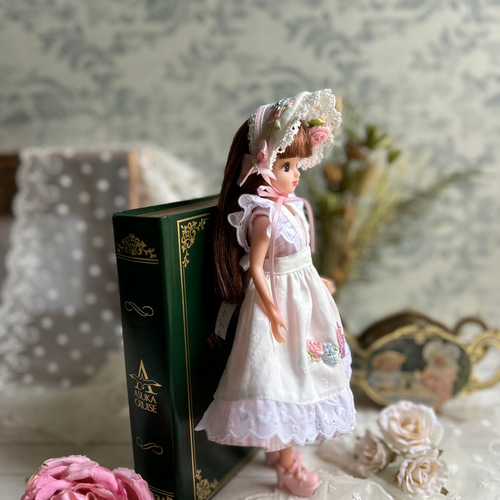 No.4 1/6ドールサイズ ボンネット＆エプロンドレスセット ピンク系