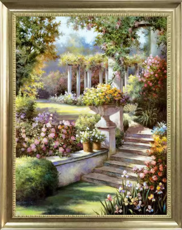 ヨーロッパ　庭園の風景画 金色額縁 新発売】 ヨーロッパ 庭園の風景画 金色額縁 絵画 - 絵画