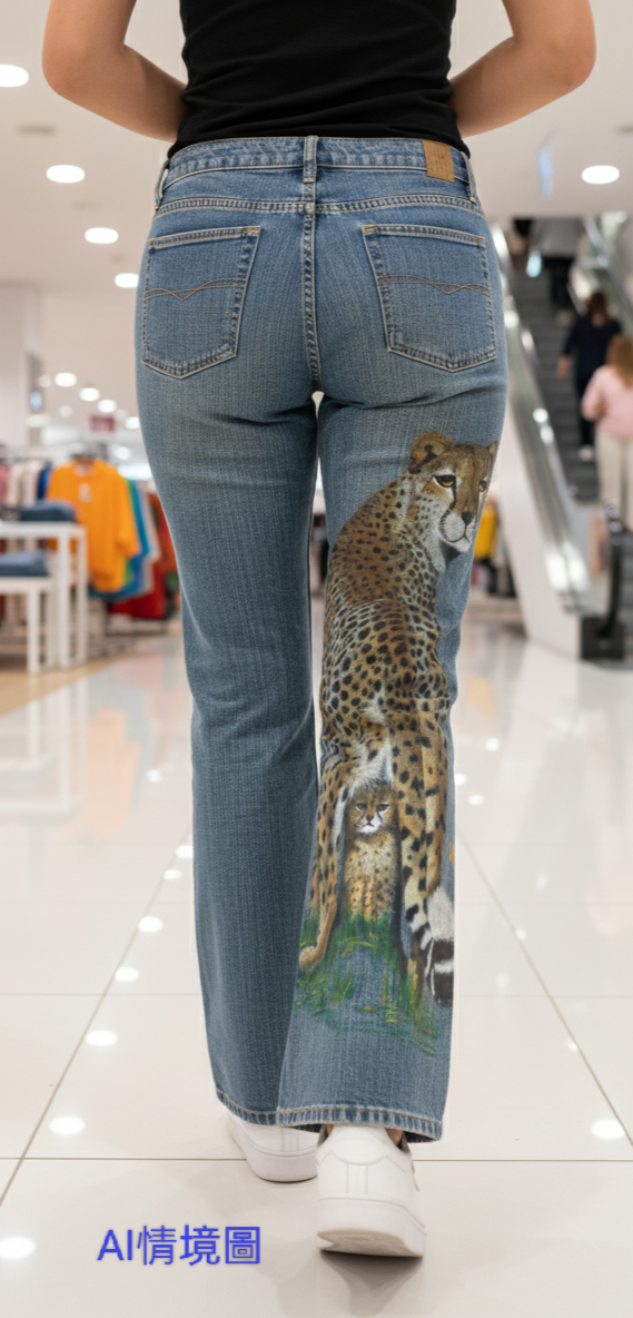 純粋に手描きの他の芸術作品は、ジーンズのクールなチーターの母と子の注目を集め、わずかに広い小さなフレアが装飾効果を持っている収集