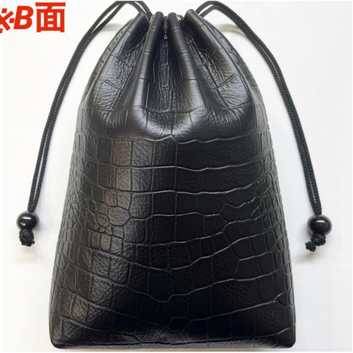 黒い革製かごバッグ（巾着袋付き） 黒い革製かごバッグ（巾着袋付き）