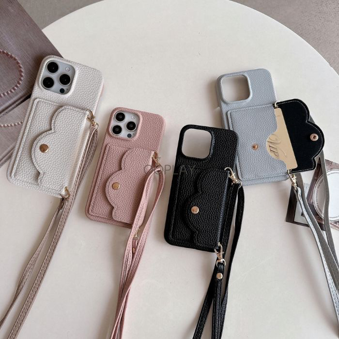 ♡全機種対応♡エレガンスショルダーストラップ付きアイフォーン iphoneスマホショルダーカード収納 16 15 14