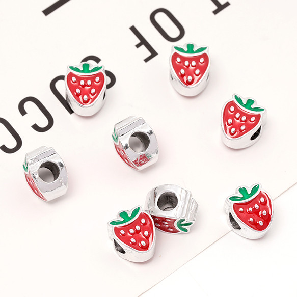 M13879 12個 メタルビーズ 苺型 大穴ビーズ スペーサービーズ ロンデル ブレスレット制作ビーズ 3 x（4ヶ） 2枚目の画像