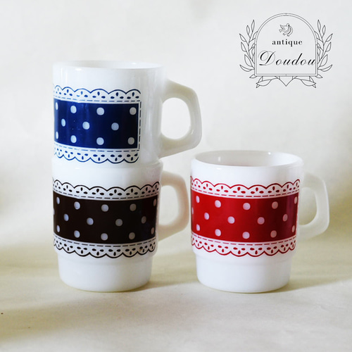 FIRE-KING レースドットプリントマグ 3個セット【s0124】