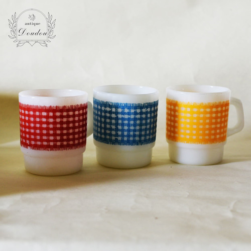 FIRE-KING ギンガムプリントマグ 3個セット【s0125】 マグカップ