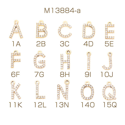 M13884-a-10 12個 イニシャルチャームジルコニアストーン付き バッグ  