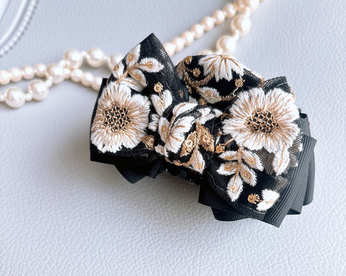 刺繍リボン バンスクリップ 大人可愛い オシャレ インド刺繍 リボン
