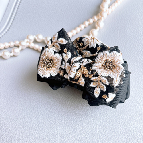 刺繍リボン バンスクリップ 大人可愛い オシャレ インド刺繍 リボン