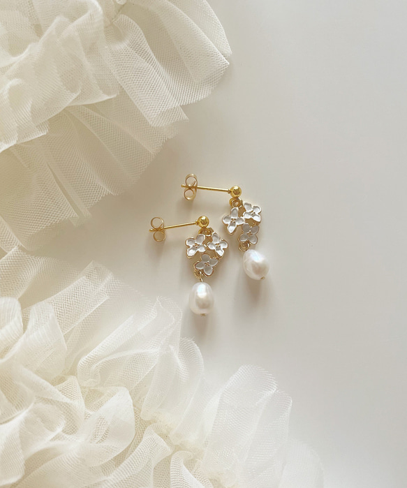 純白の淡水パール サージカルステンレスポストピアス №500