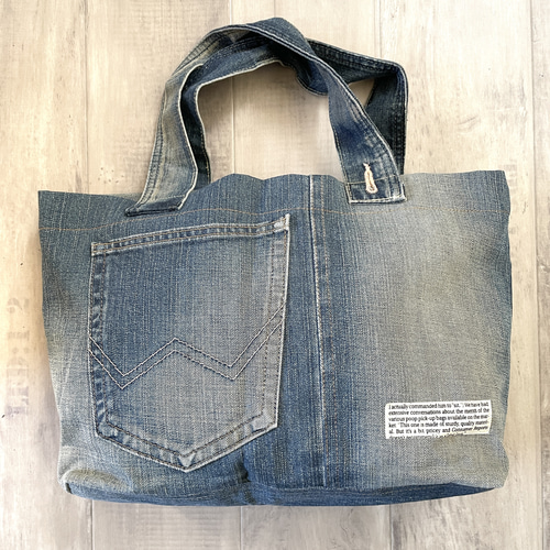 ハンドメイド】 デニムトートバッグ リメイク ブルー 青 トート