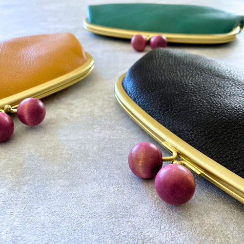 期間限定☆春SALE】がま口 長財布 本革 親子がま口 財布 木玉 期間限定☆春SALE】がま口 長財布 本革 親子がま口 財布 木玉