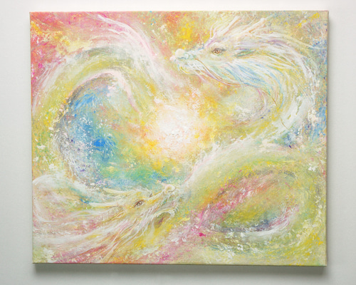 白龍　ハンドメイドパステル画　絵画アート原画 アクリル原画】Light 〜白龍のモデリングペーストを使った立体の