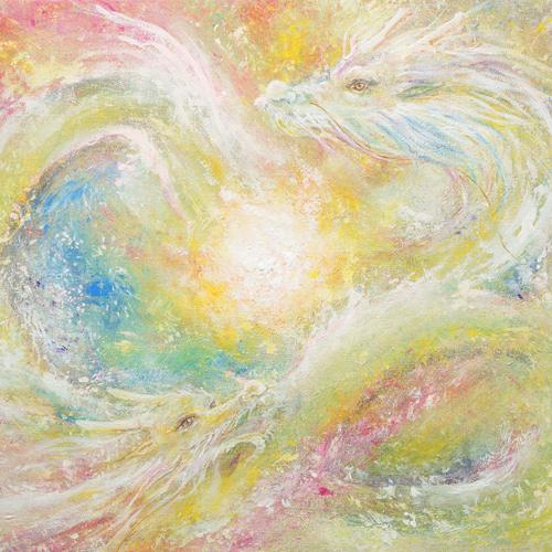 龍の絵 光の創造 アート 虹龍 白龍 原画 一点物 「光の創造