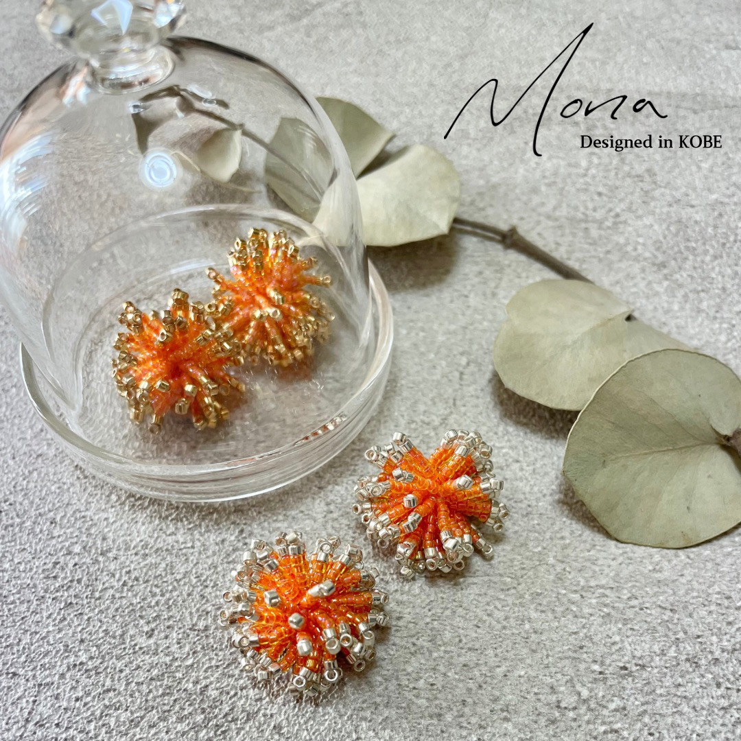 No.304　オレンジのブーケ　本物のお花のピアス　イヤリング No.304 オレンジのブーケ 本物のお花のピアス イヤリング