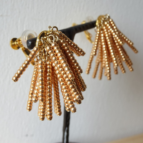 985D ゴールド クリア じゃらじゃら ハンドメイド ピアス イヤリング