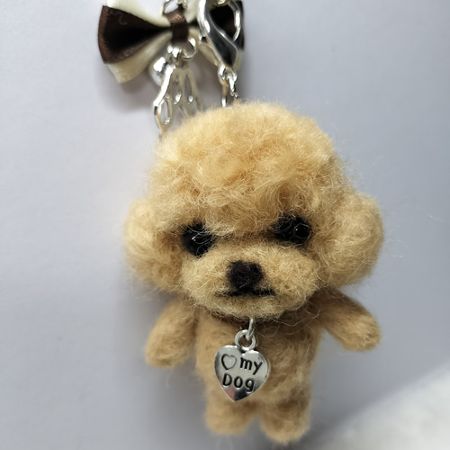羊毛フェルト トイプードル アプリコット ぷちわんキーホルダー 羊毛  