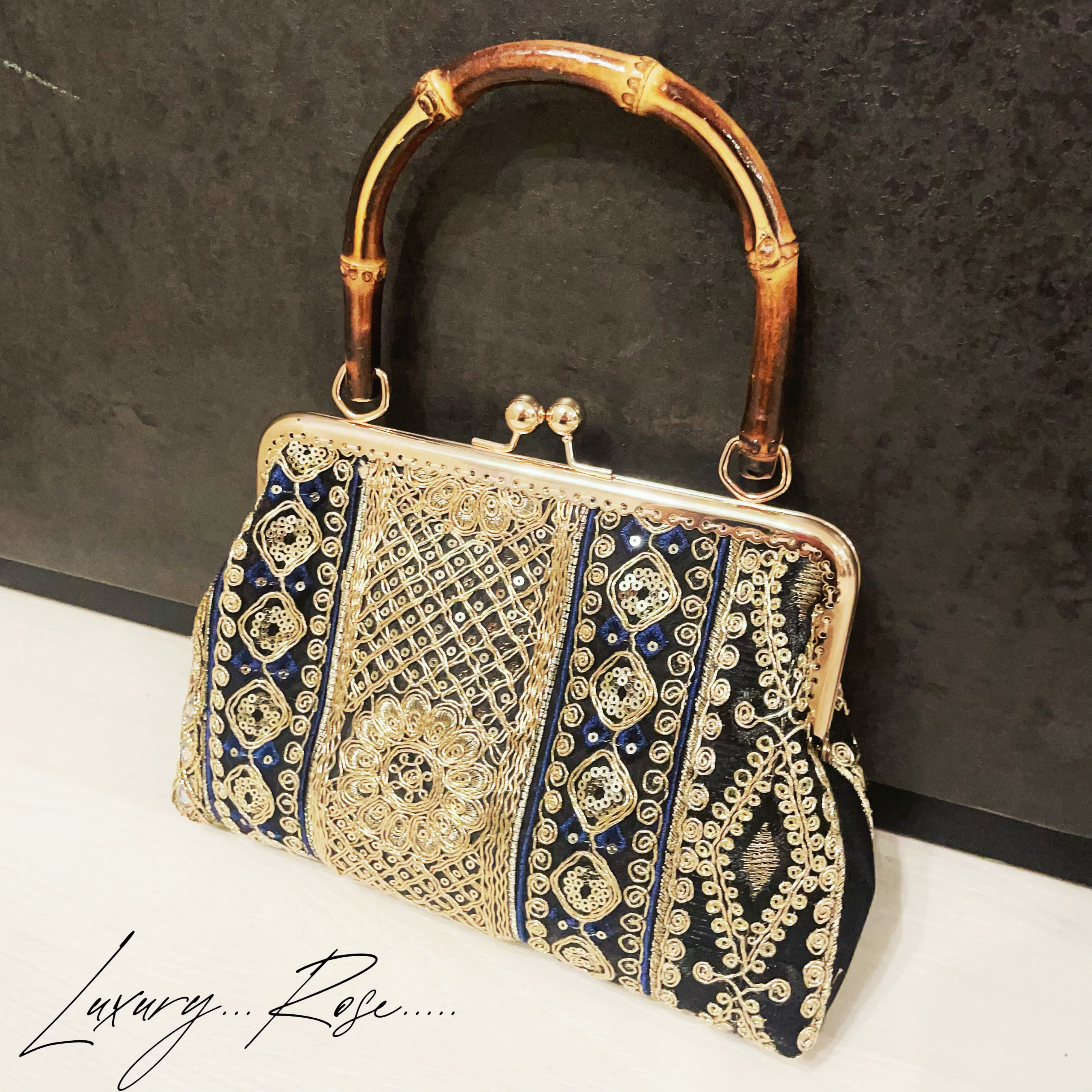 夜空に輝くネイビーブルー♡異国情緒漂うアラビアンナイト空中散歩にようこそ、、、特別仕様パーティーバッグフォーマル