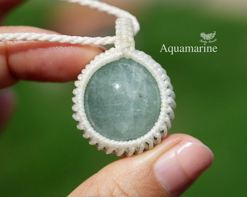 ほんのりキャッツアイ☆アクアマリン マクラメネックレス1652