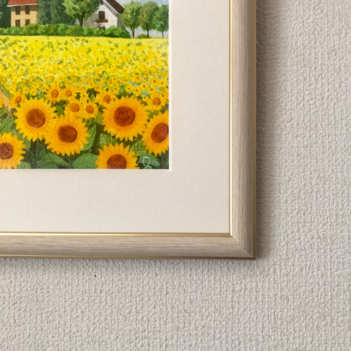 アクリル画　原画　「ひまわりの丘08」額縁付　SMサイズ　風景画 ひまわりの丘08」アクリル画 原画 風景画 額縁付 SMサイズ 絵画