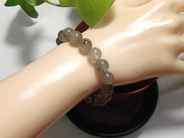 天然石 プラチナルチルクォーツ9.9mm～10.2mm玉ブレスレット 内周18.2cm　　240101805