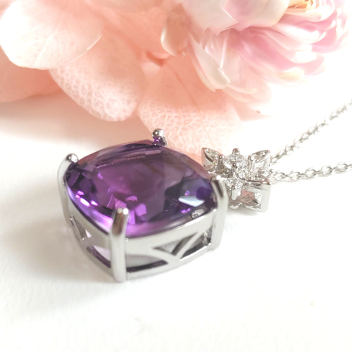 大きめ！ アメジスト 天然石 キラキラ 星形 バチカン S925 2月誕生石