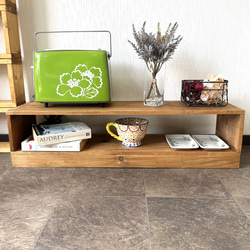 凹凸3段オープンシェルフ 飾り棚 ディスプレイラック 杉材 棚