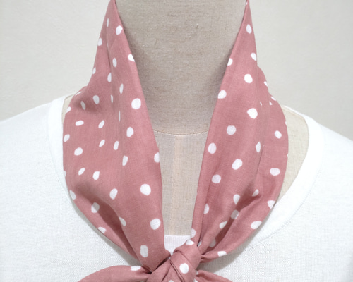 1000枚突破 ダブルガーゼ スカーフ ドット スモーキーピンク スカーフ