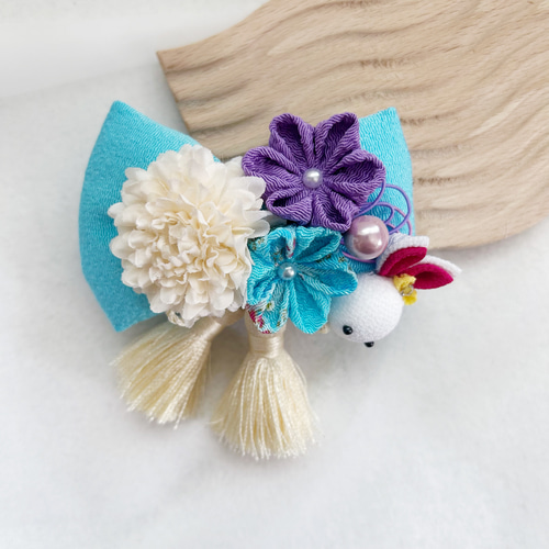 うさぎの和風リボン 水色】七五三 髪飾り つまみ細工 タッセル ヘア