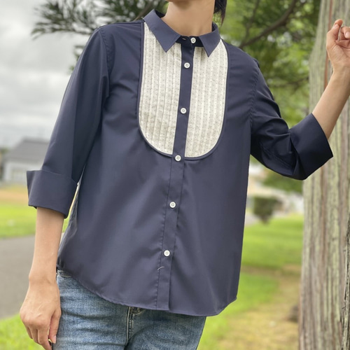 お値下げ！pleatsplease シャツブラウス ダークネイビー　サイズ3 お値下げ！pleatsplease シャツブラウス ダークネイビー サイズ3
