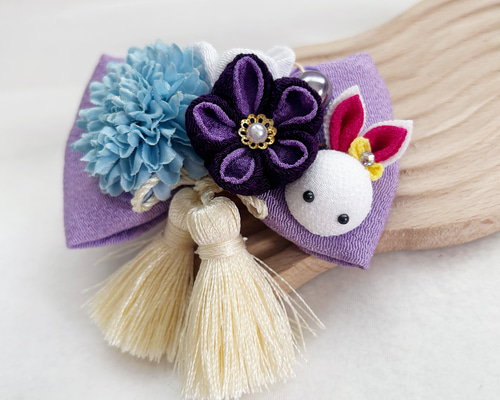 つまみ細工 髪飾り ヘアクリップ うさぎさん リボン つまみ細工 髪飾り ヘアクリップ うさぎさん リボン
