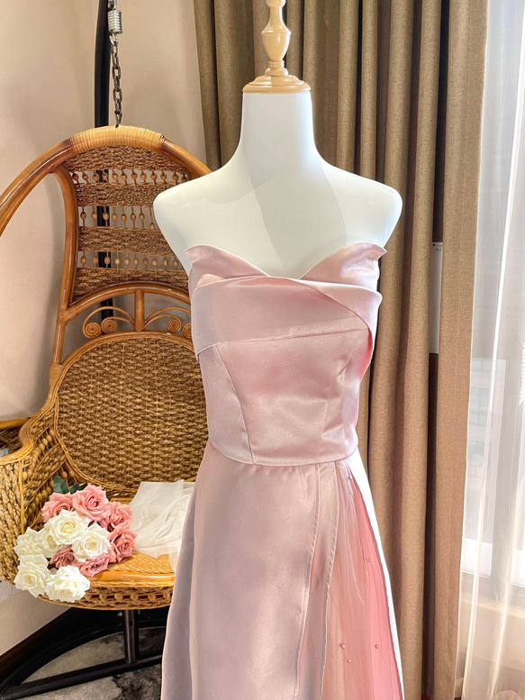 フランス風 オーダー可能！ピンク パール オフショルダー プリンセス 
