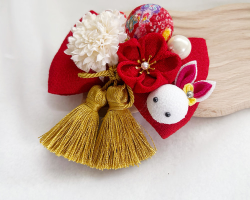 つまみ細工 髪飾り ヘアクリップ うさぎさん リボン つまみ細工 髪飾り ヘアクリップ うさぎさん リボン